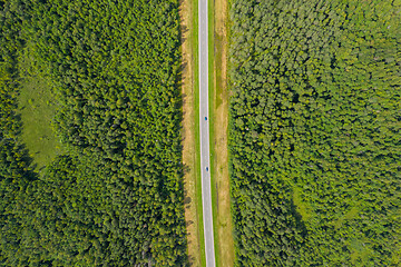 Image showing Aerial top view on country road