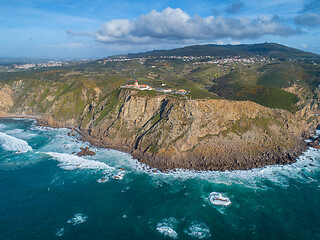 Image showing Aerial view of lighthouse at Cape Roca
