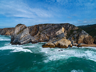 Image showing Atlantic coast with rock cliffs and waves