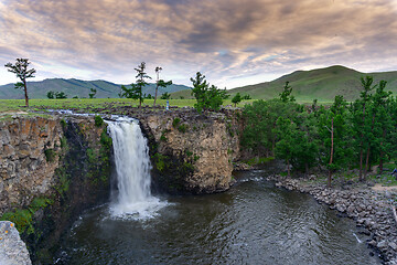 Image showing Orkhon waterfall in Mongolia at sunrise