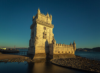 Image showing Belem Tower and Tagus River in Lisbon