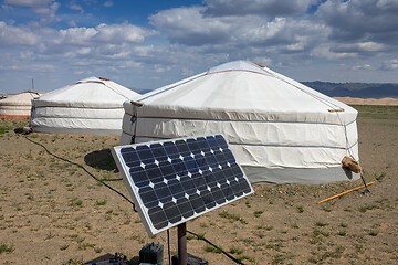 Image showing Mongolian tent ger and solar panel