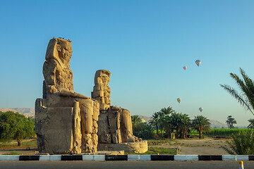 Image showing Colossi of Memnon statues and balloons