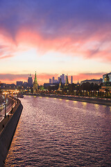 Image showing Landmarks and Moskva River in the evening Moscow, Russia