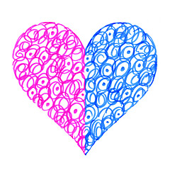 Image showing Love symbol with abstract pattern, two colored halves of one hea