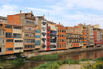 Image showing Colorful ancient houses in the historic center of Girona