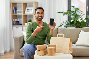 Image showing indian man using smartphone for food delivery