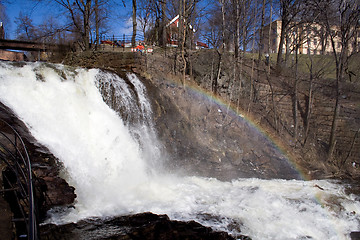 Image showing Waterfall with rainbow