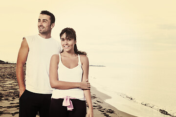 Image showing happy young couple have fun at beautiful beach