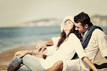 Image showing happy young couple have fun at beautiful beach