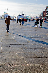 Image showing Walking towards the harbour