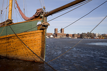 Image showing Wooden boat in harbour