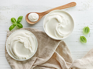 Image showing bowls of sour cream or yogurt