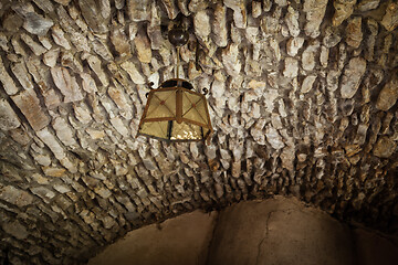 Image showing Old fashioned vintage lantern lamp hanging on the ceiling