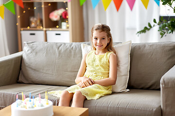 Image showing happy birthday girl with cake at home party