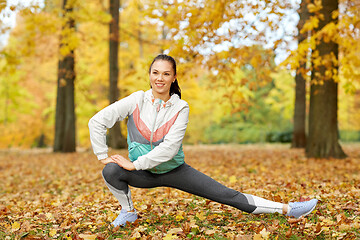 Image showing young woman doing sports at autumn park