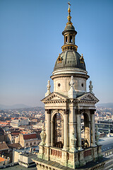 Image showing Bell tower of St. Stephen\'s Basilica in Budapest. Aerial view.