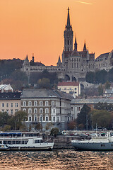 Image showing Beautiful sunset view to Matthias Church in Budapest, Hungary.