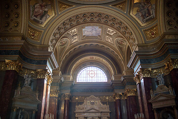 Image showing Painting murals and frescoes inside Catholic Cathedral interior in Budapest.