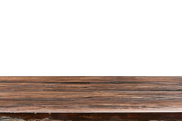 Image showing Natural aged oaken table on a white background for display or demonstration your products.