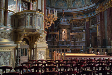 Image showing Catholic Cathedral interior with paintings and statues, Budapest.