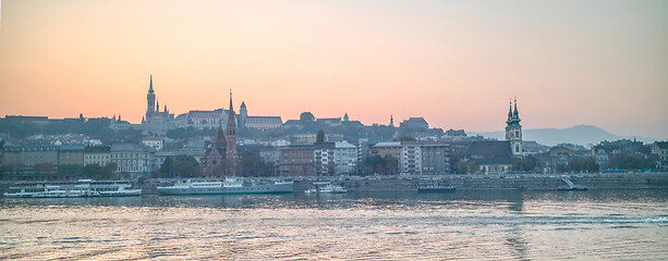 Image showing Panoramic view of historical bank of Danube river in Budapest, Hungary.