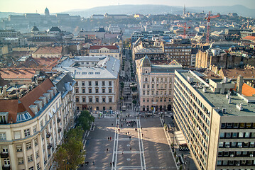 Image showing Aerial view to the square before St. Stephen\'s Basilica in Budapest,