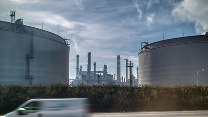 Image showing Huge construction of large power station on the background of cloudy sky, Budapest.