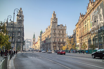 Image showing Historical square before buildings of Klotild Palota, Palace in Budapest, Hungary.