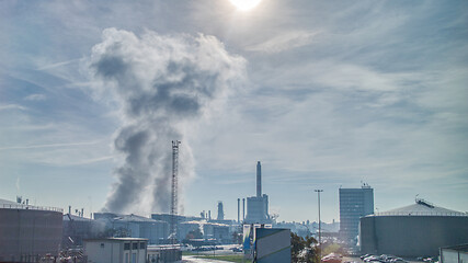 Image showing Territory of power plant with atmosphere industrial emission wastes in Budapest, Hungary.