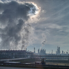 Image showing Atmosphere industrial emission above huge power plant in Budapest, Hungary.