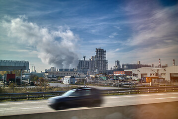 Image showing Big power plant on the background of blue cloudy sky in Budapest, Hungary.