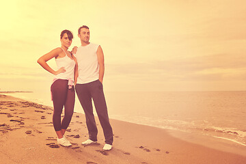 Image showing happy young couple have fun at beautiful beach