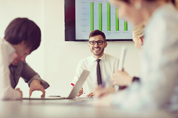 Image showing young business people group on team meeting at modern office