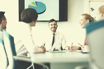 Image showing young business people group on team meeting at modern office