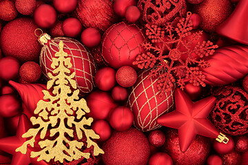 Image showing Gold Christmas Tree and Red Bauble Background 
