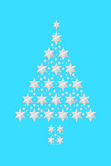 Image showing Christmas Tree Silver Star Composition on Pastel Blue