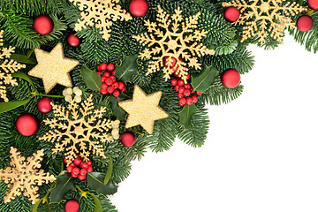 Image showing Christmas Border with Bauble Decorations & Greenery 