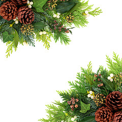 Image showing Winter and Christmas Greenery Background Border