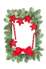 Image showing Christmas Border Composition with Fir and Bauble Decorations