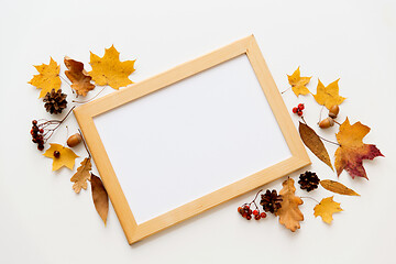 Image showing autumn fruits and picture frame or whiteboard