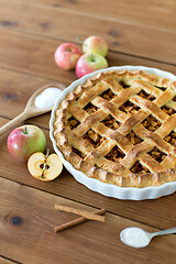 Image showing close up of apple pie on wooden table