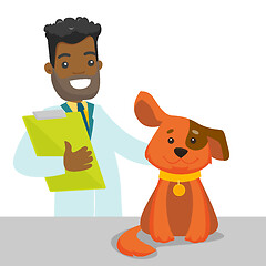 Image showing African-american veterinarian examining dog.