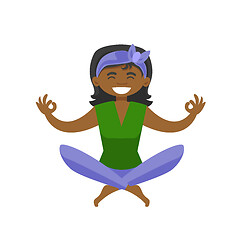 Image showing African-american woman meditating in lotus pose.