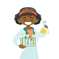 Image showing Young african laboratory assistant at work.