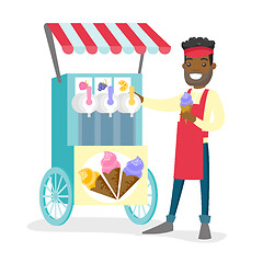 Image showing African-american street seller selling ice cream.