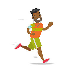 Image showing Young man running with earphones and smartphone.