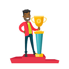 Image showing Man standing on the pedestal with business award.