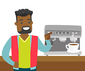 Image showing Young african-american man making coffee.