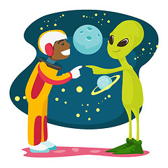 Image showing Astronaut and alien meet for the first time.